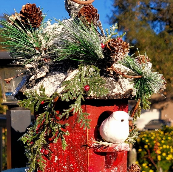 Christmas Winter Birdhouse Arrangement Bird Table Decor Farmhouse Rustic Cabin - Picture 2 of 11